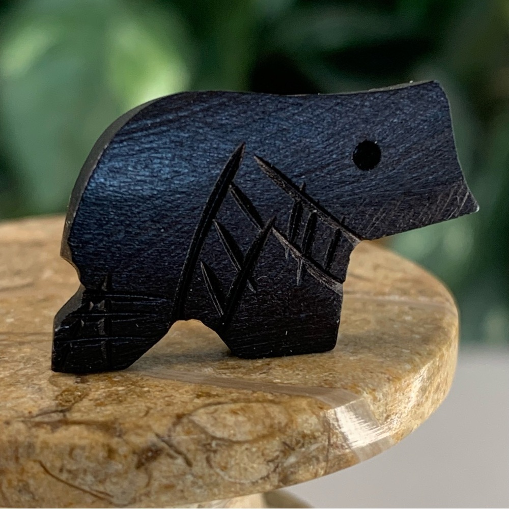 Black Bear Bone Bead Fetish Animal Carving Drilled Hand Carved Mammal 1.1" x .6"